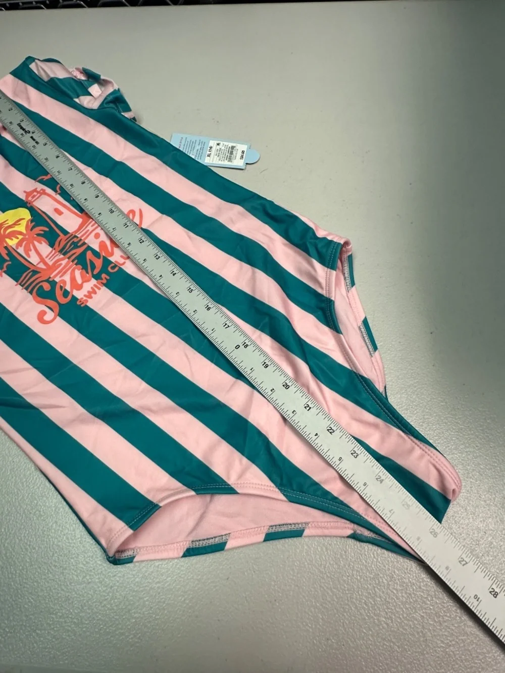 Cat & Jack Girls' 'Seaside Swim Club' Striped One Piece Swimsuit. Sz Girl XL(14)
